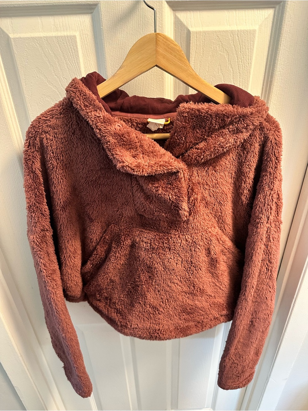 Lole Plush Hooded Teddy Jacket in Rusty Brown
